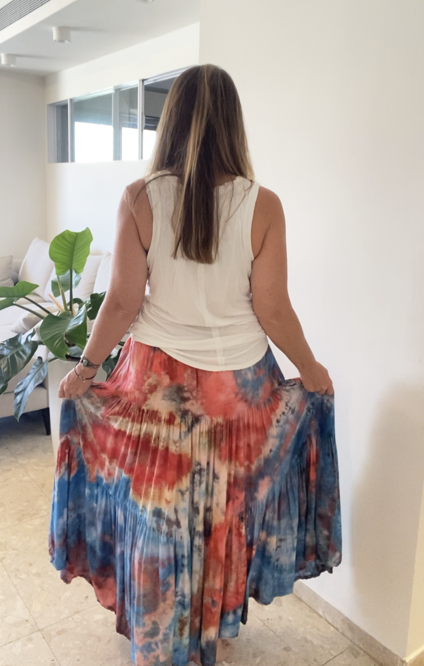 American Pride Hand Dyed Tiered Maxi Skirt