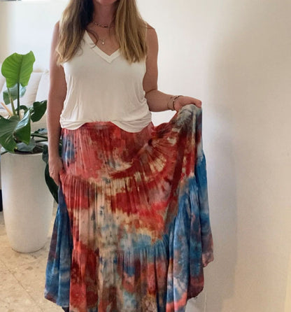 American Pride Hand Dyed Tiered Maxi Skirt