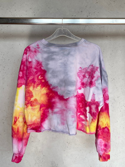 Fuschia Grey and Yellow Tie Dyed Crop Top